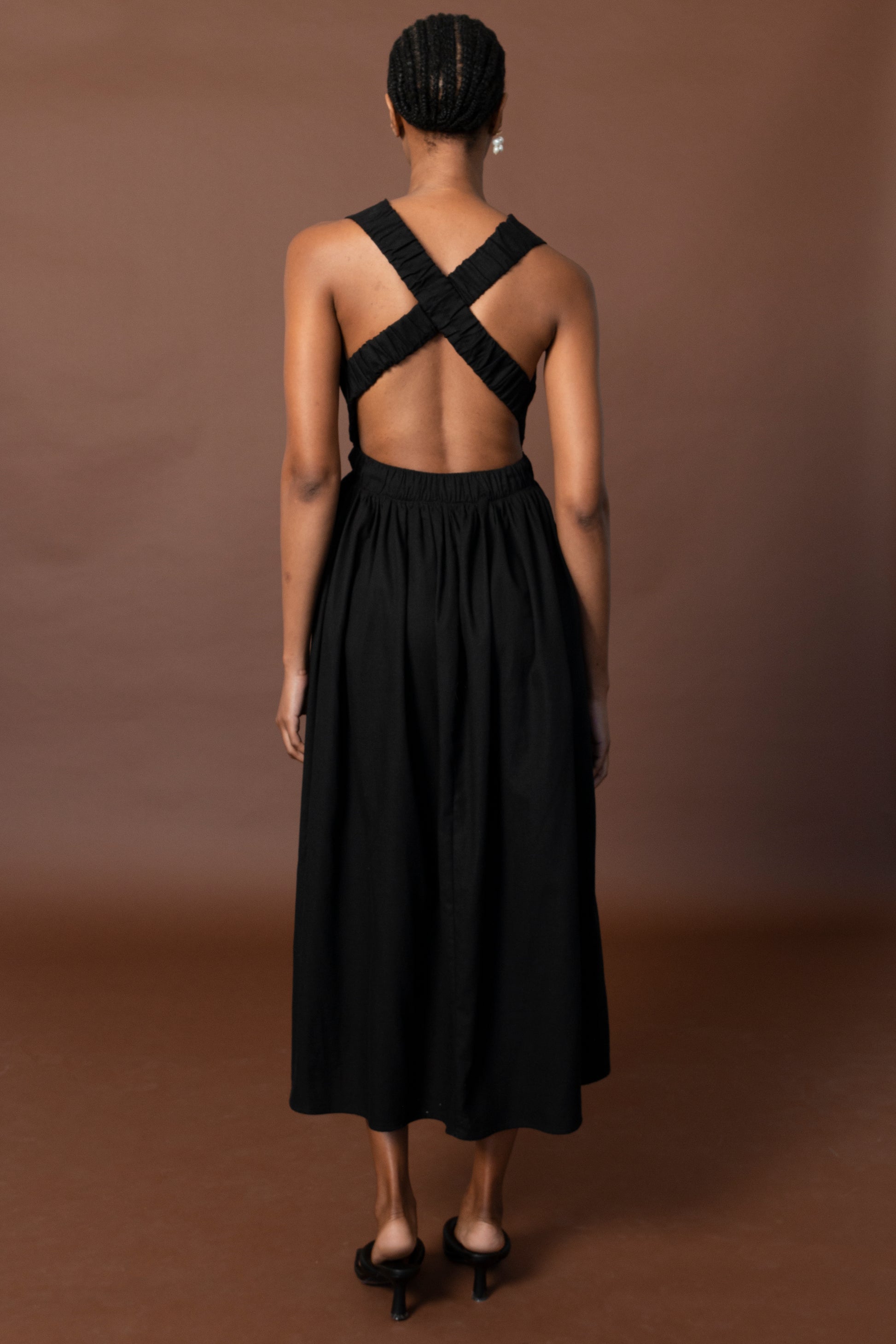 Cross Back Gathered Dress