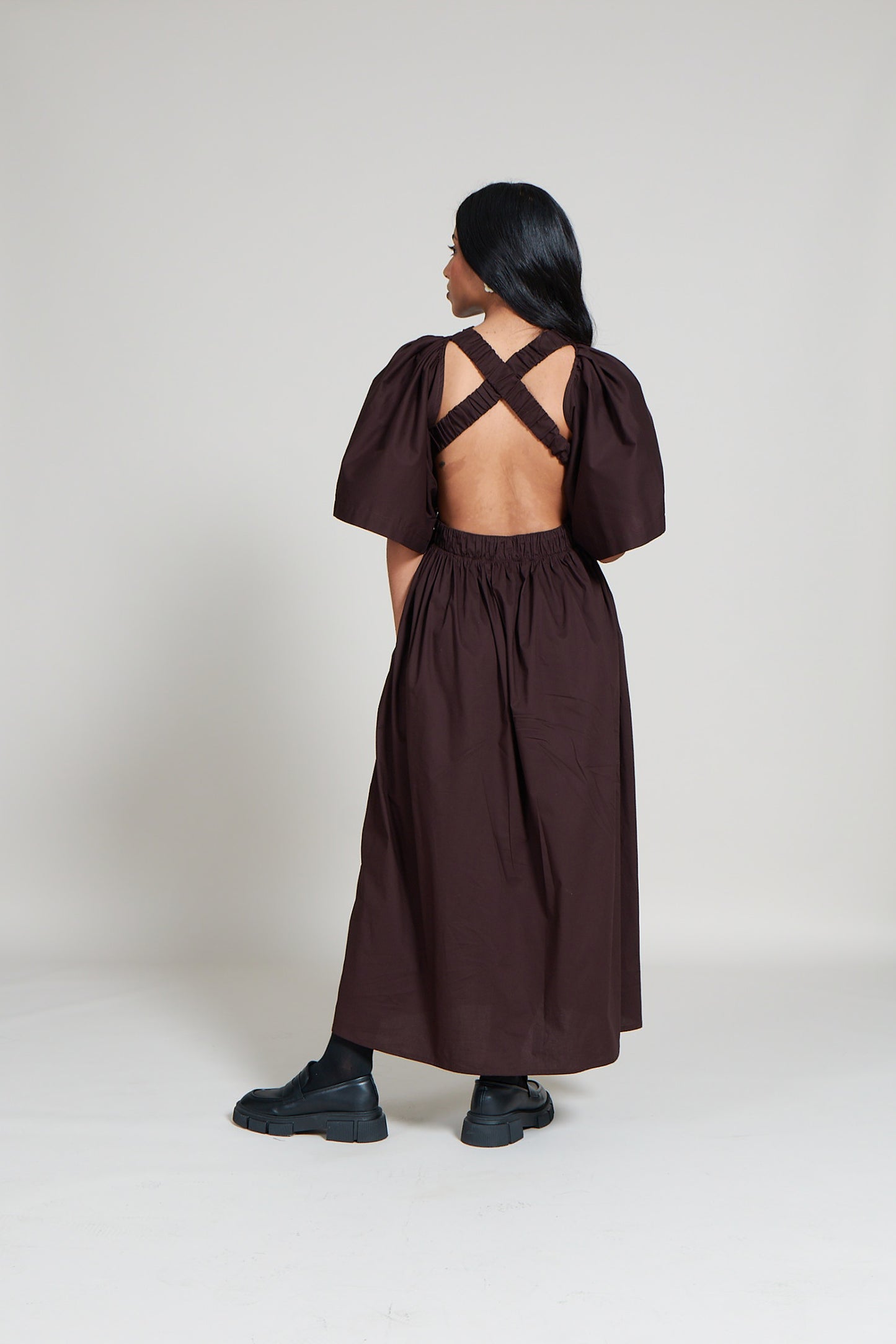 Wide Sleeve Cross Back Dress