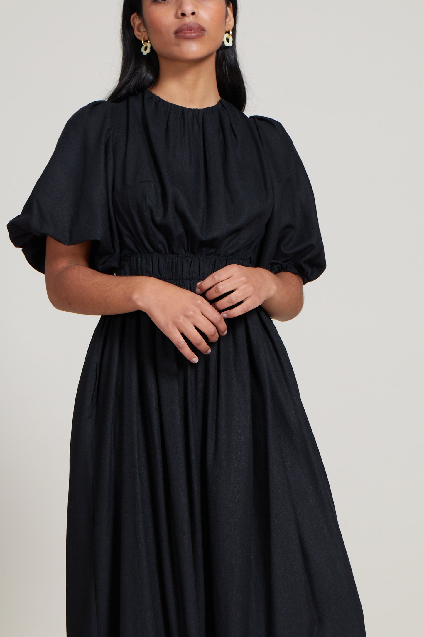 Gathered Neckline Cross Back Dress