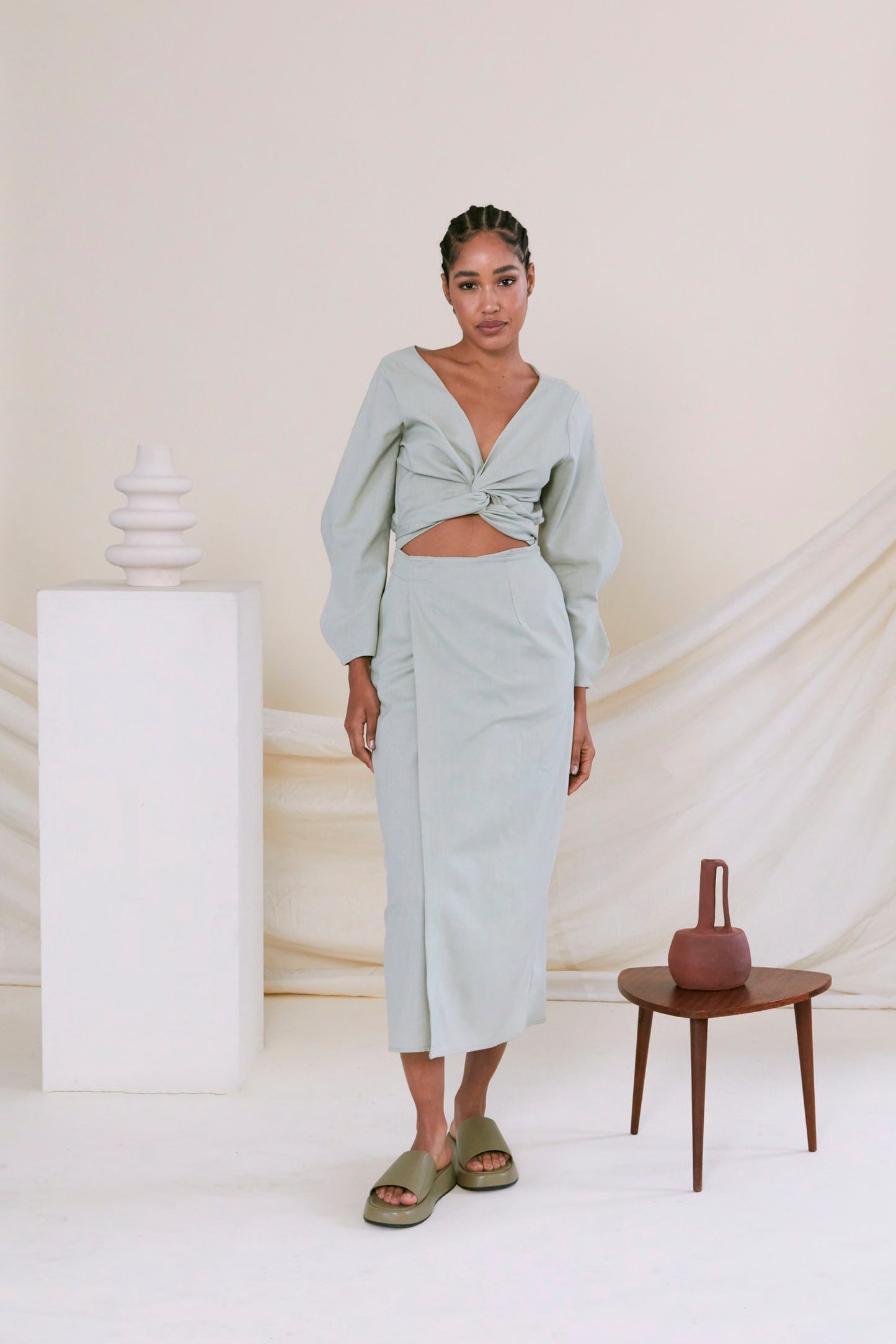 Two Wave Sleeve Wrap Dress