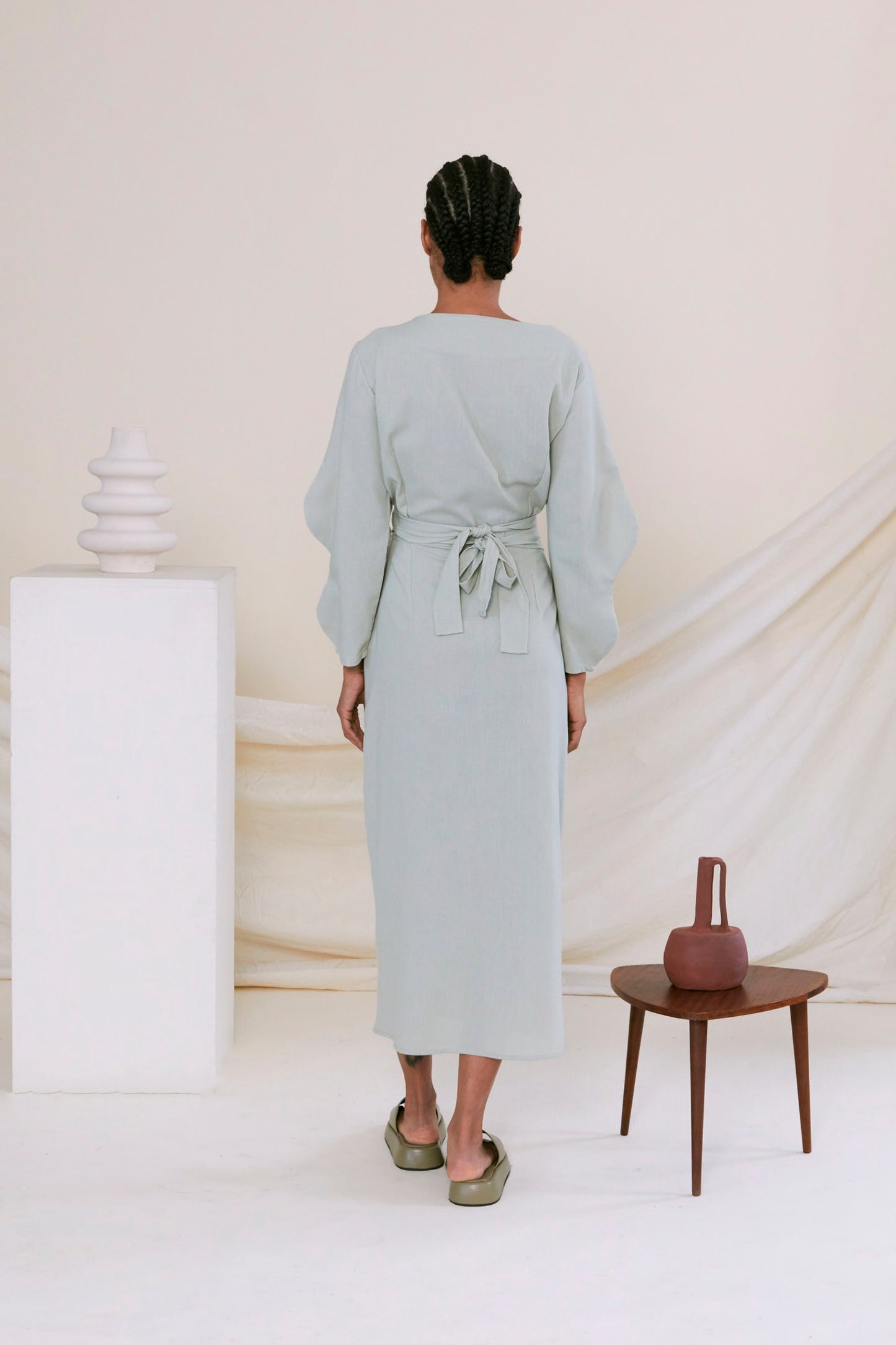 Two Wave Sleeve Wrap Dress