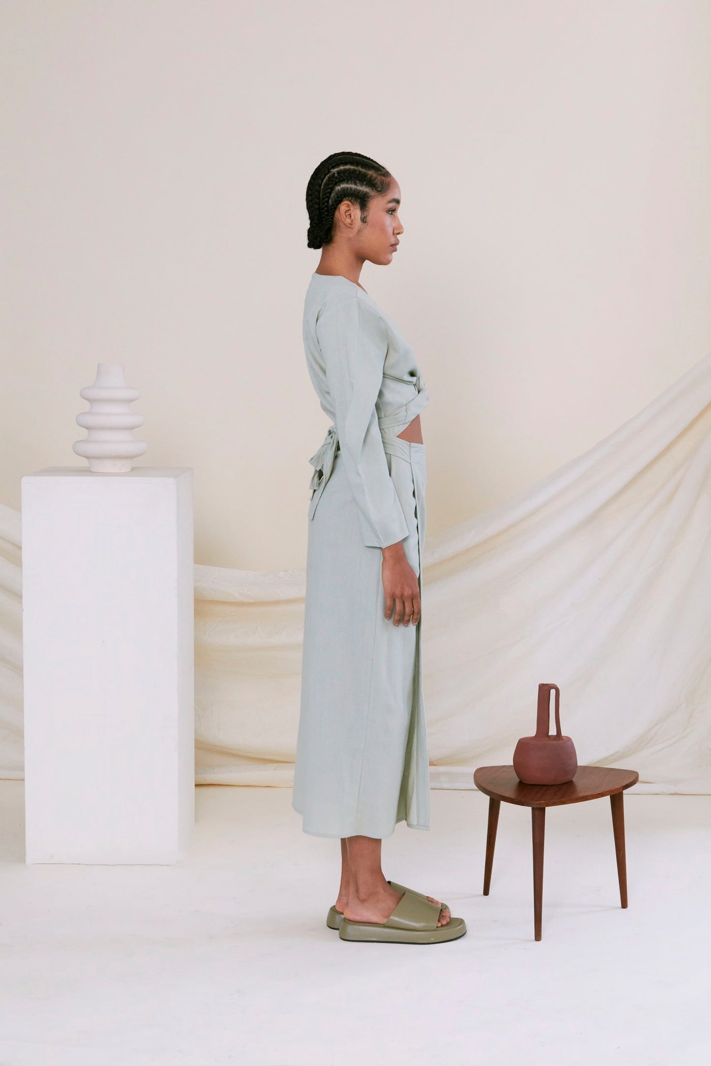 Two Wave Sleeve Wrap Dress