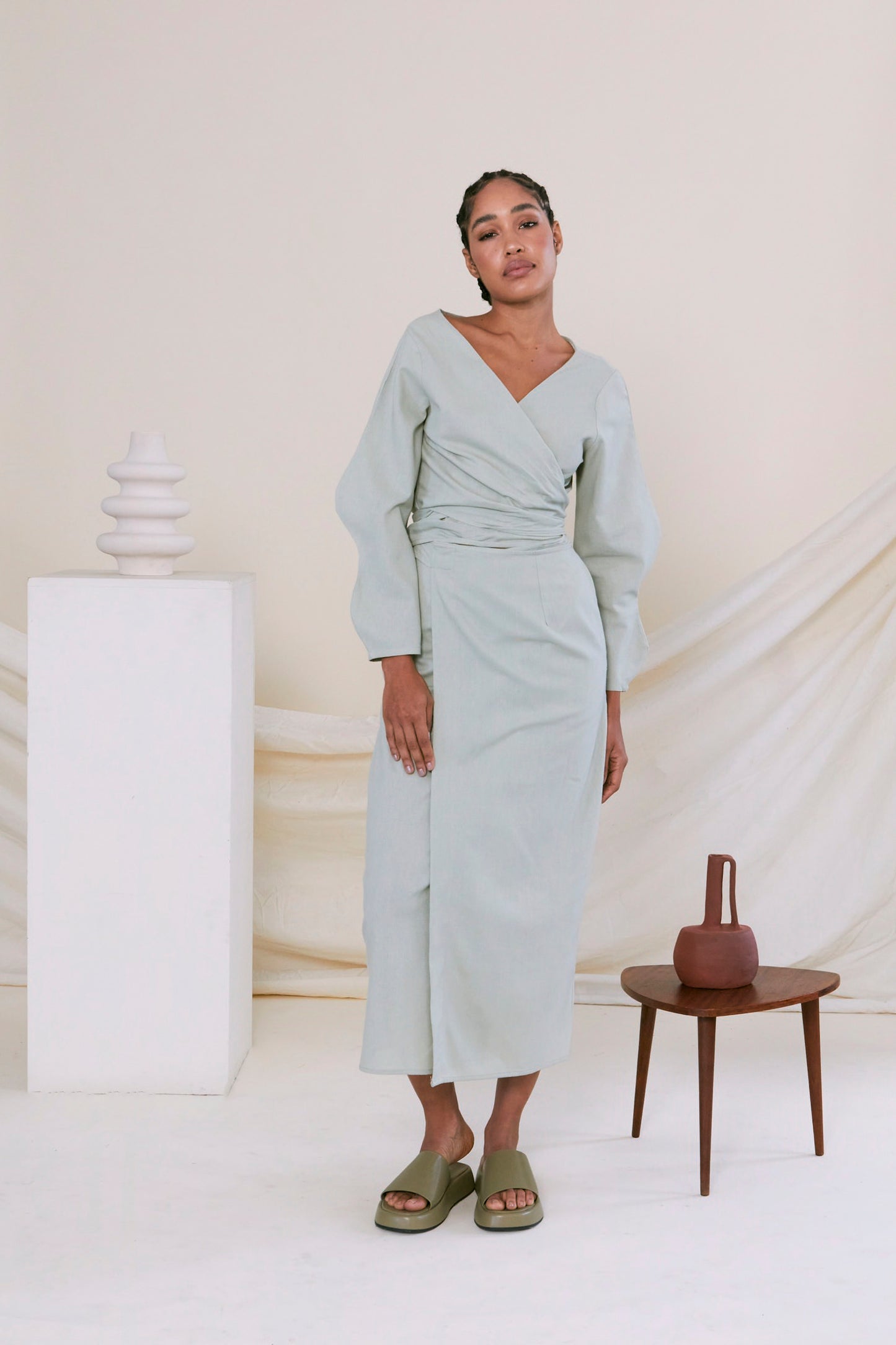 Two Wave Sleeve Wrap Dress