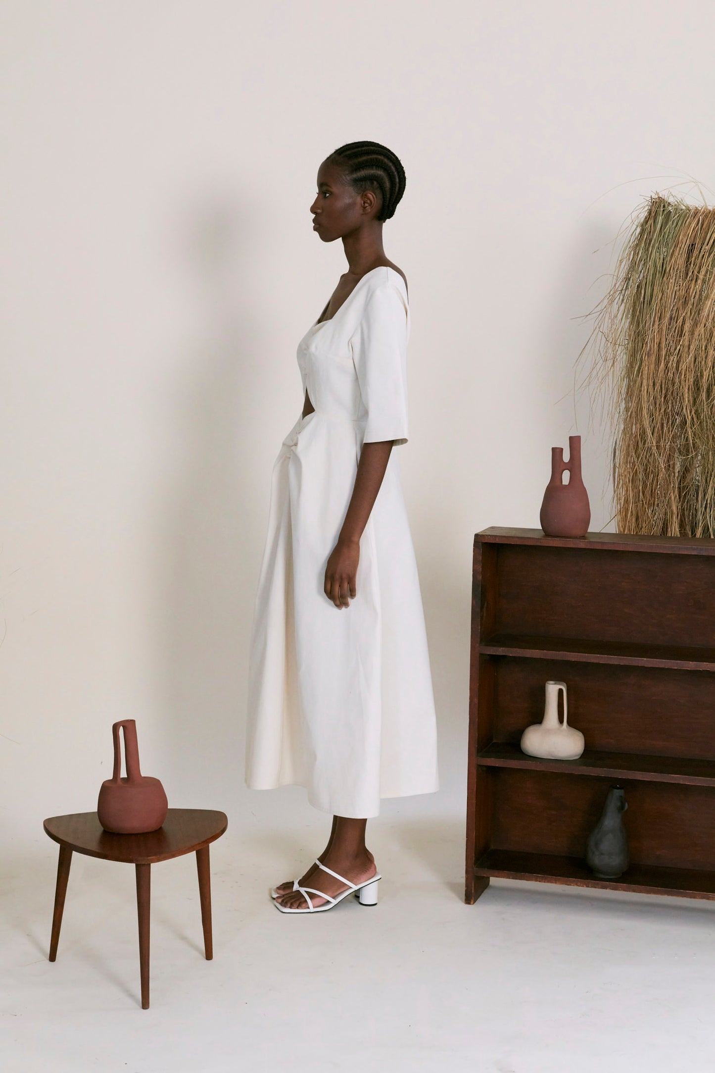 Gathered Bust Half Moon Dress