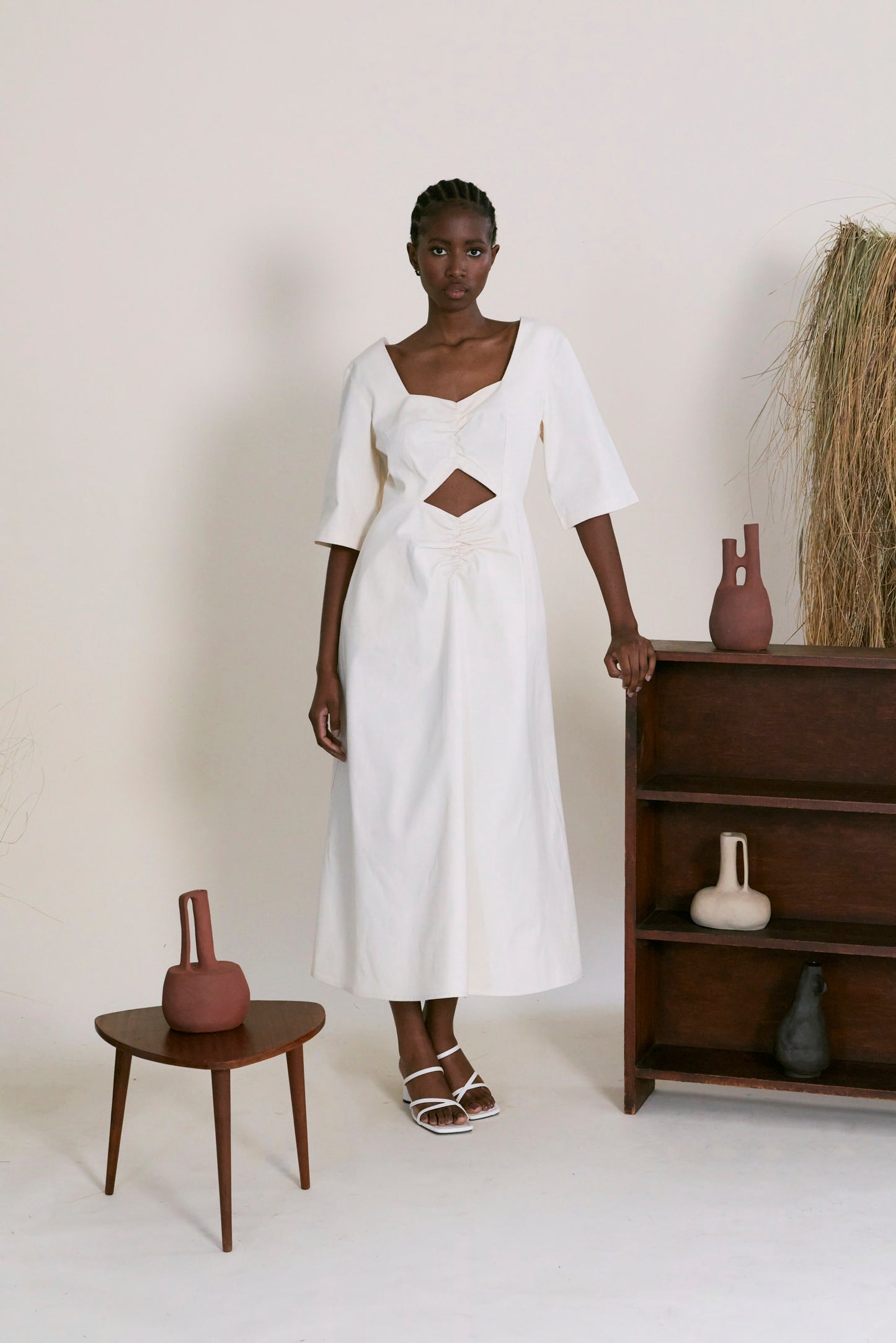 Gathered Bust Half Moon Dress
