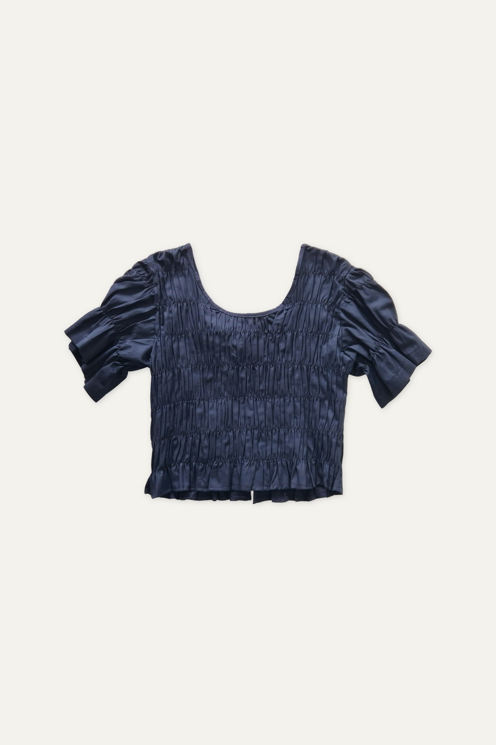Round Neck Elastic Puff Sleeve Top