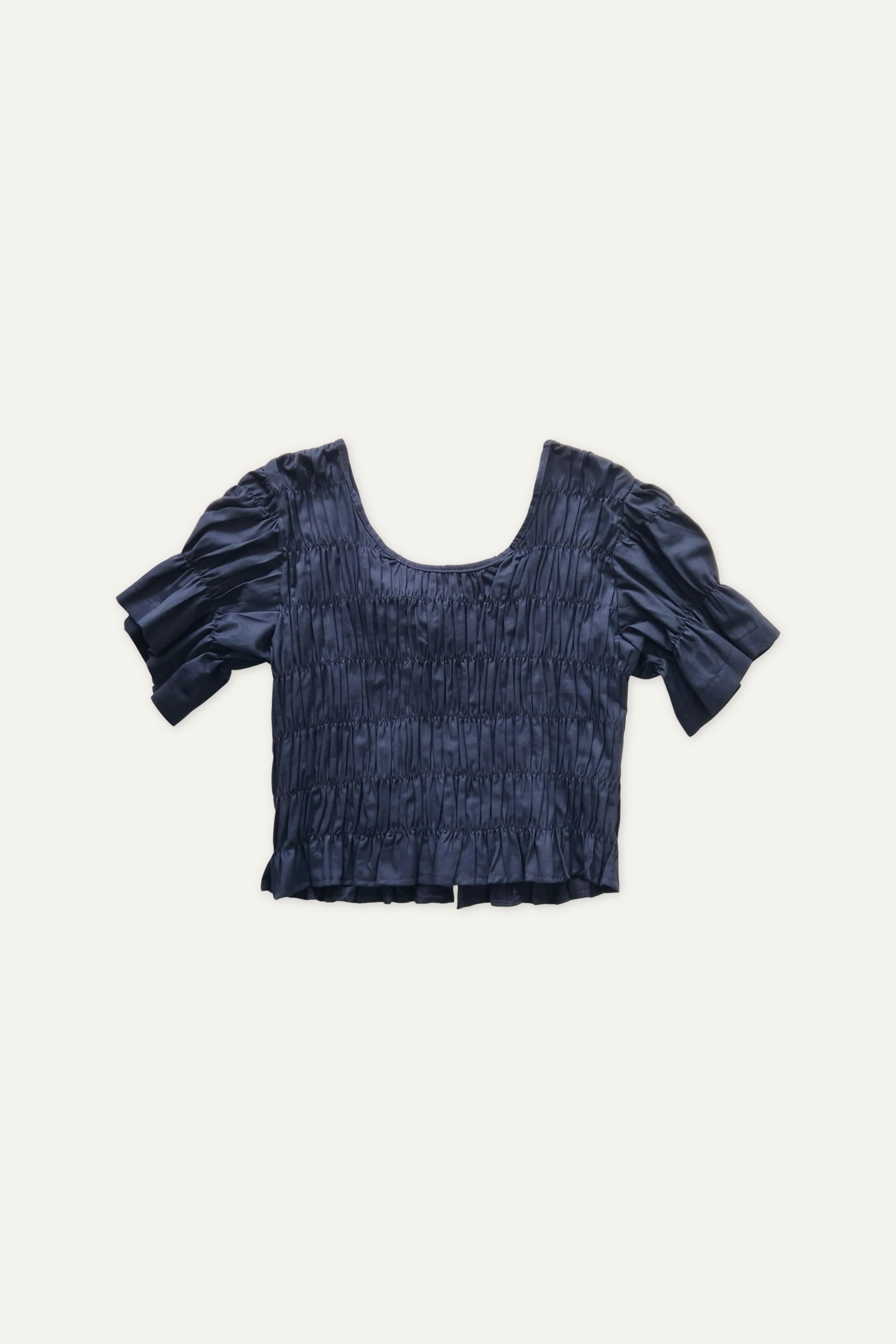 Round Neck Elastic Puff Sleeve Top