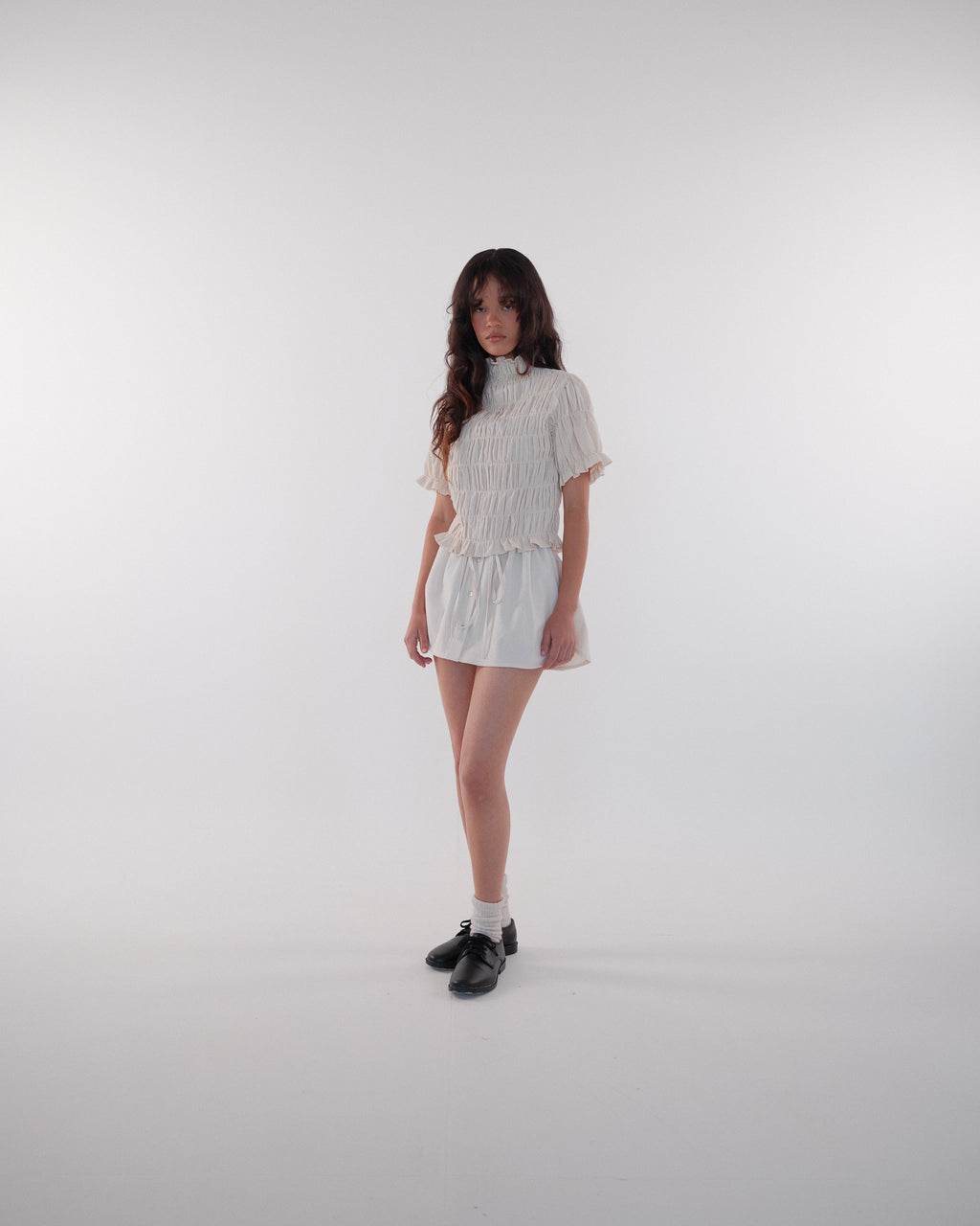 Gathered Elastic Puff Sleeve Top