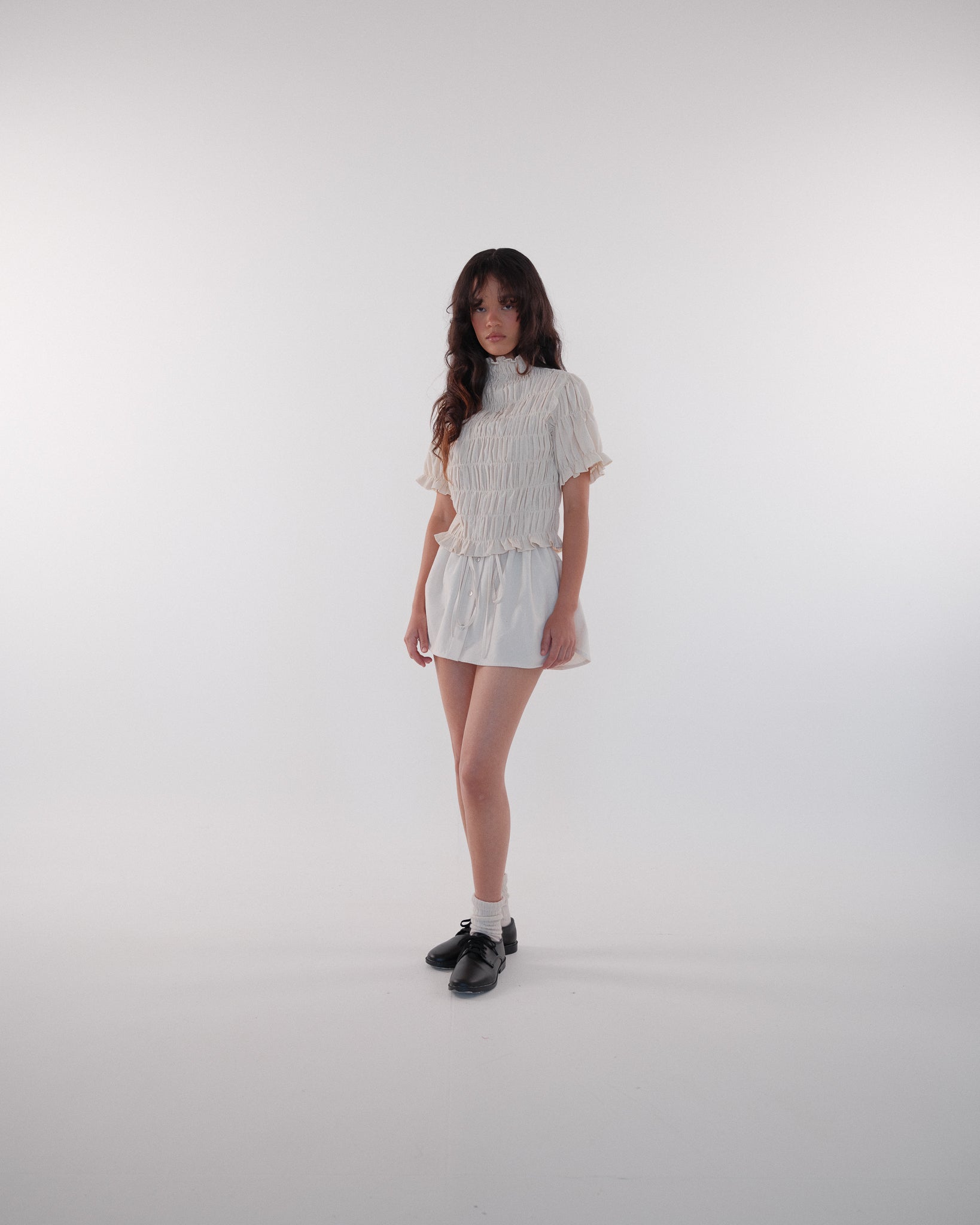 Gathered Elastic Puff Sleeve Top