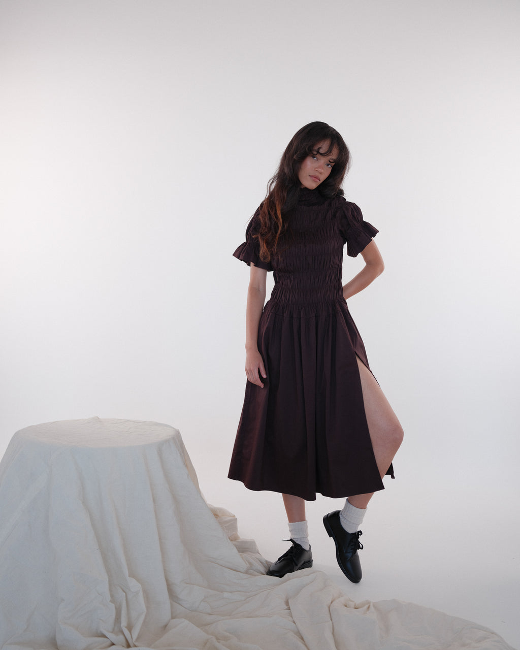 Gathered Elastic Puff Sleeve Dress
