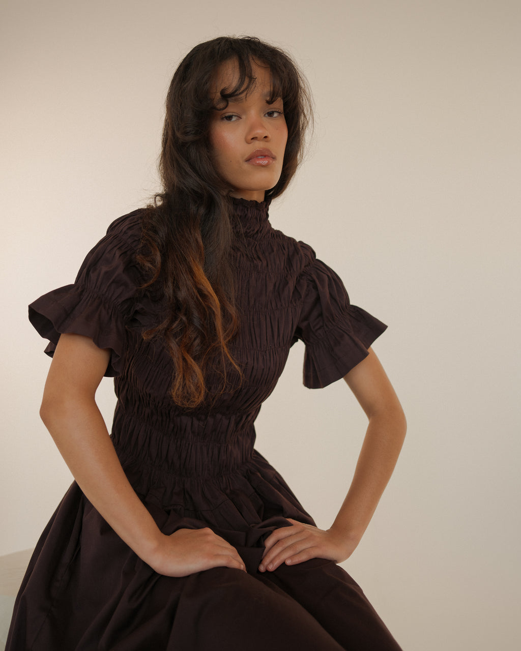 Gathered Elastic Puff Sleeve Dress