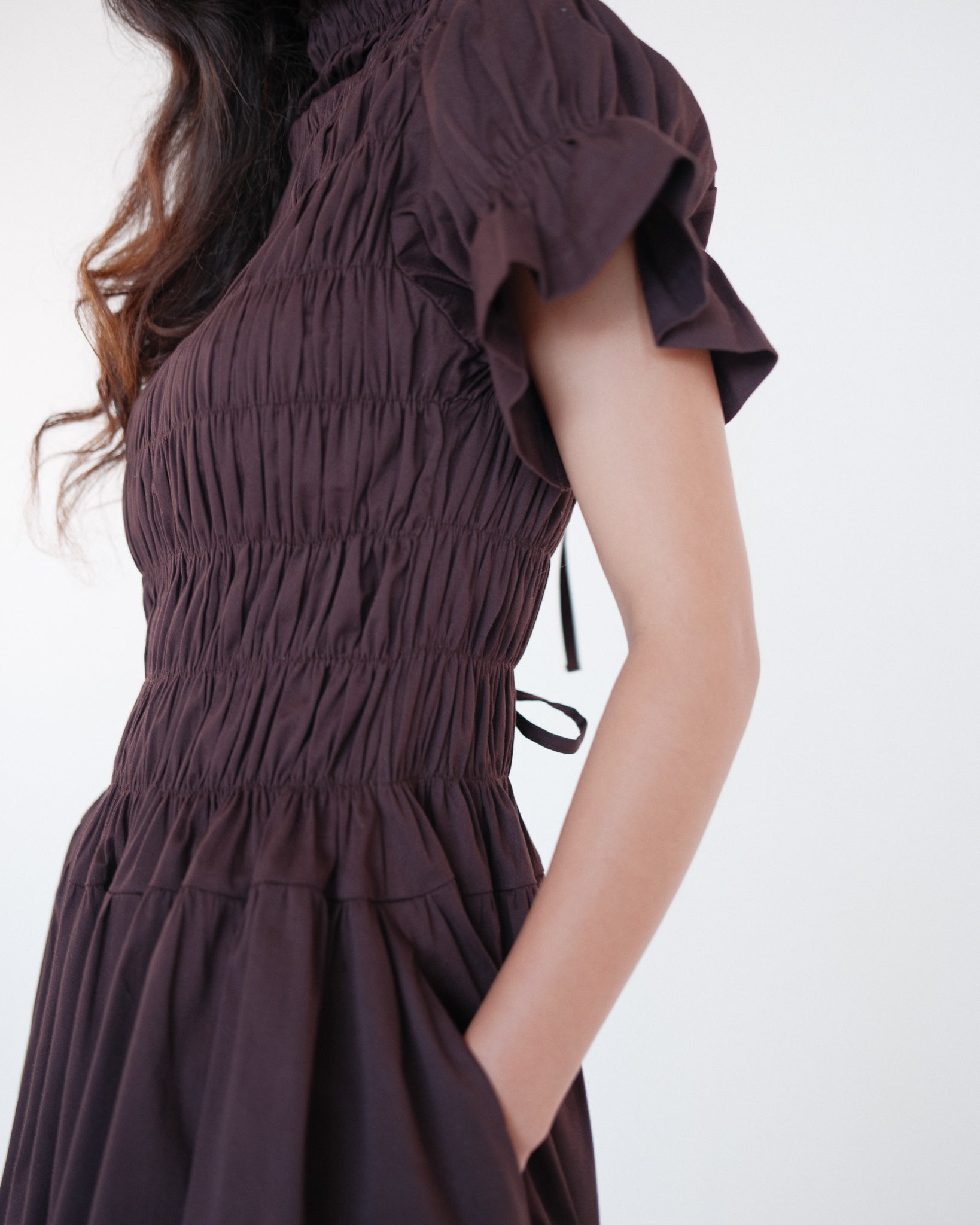 Gathered Elastic Puff Sleeve Dress