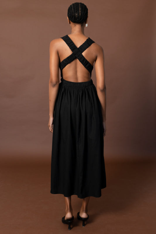 Cross Back Gathered Dress