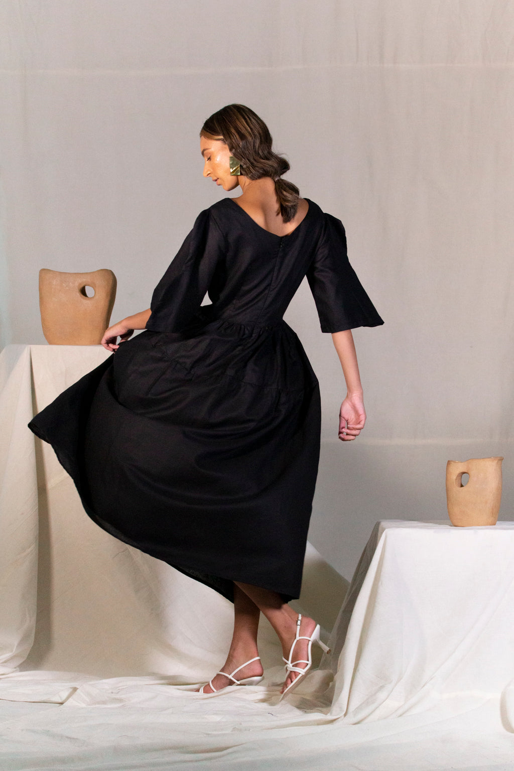 Step Sleeve Flare Dress