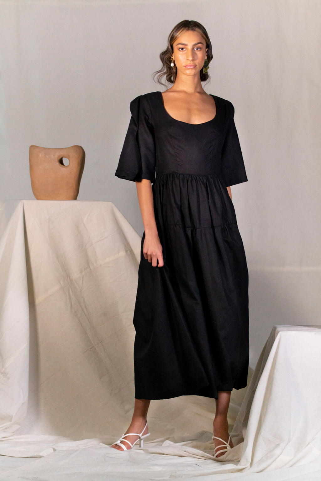 Step Sleeve Flare Dress